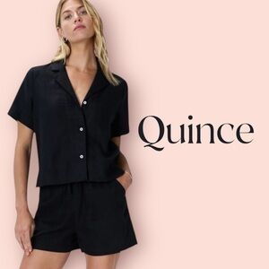 Quince 100% European Linen Black Drawstring Shorts Size S